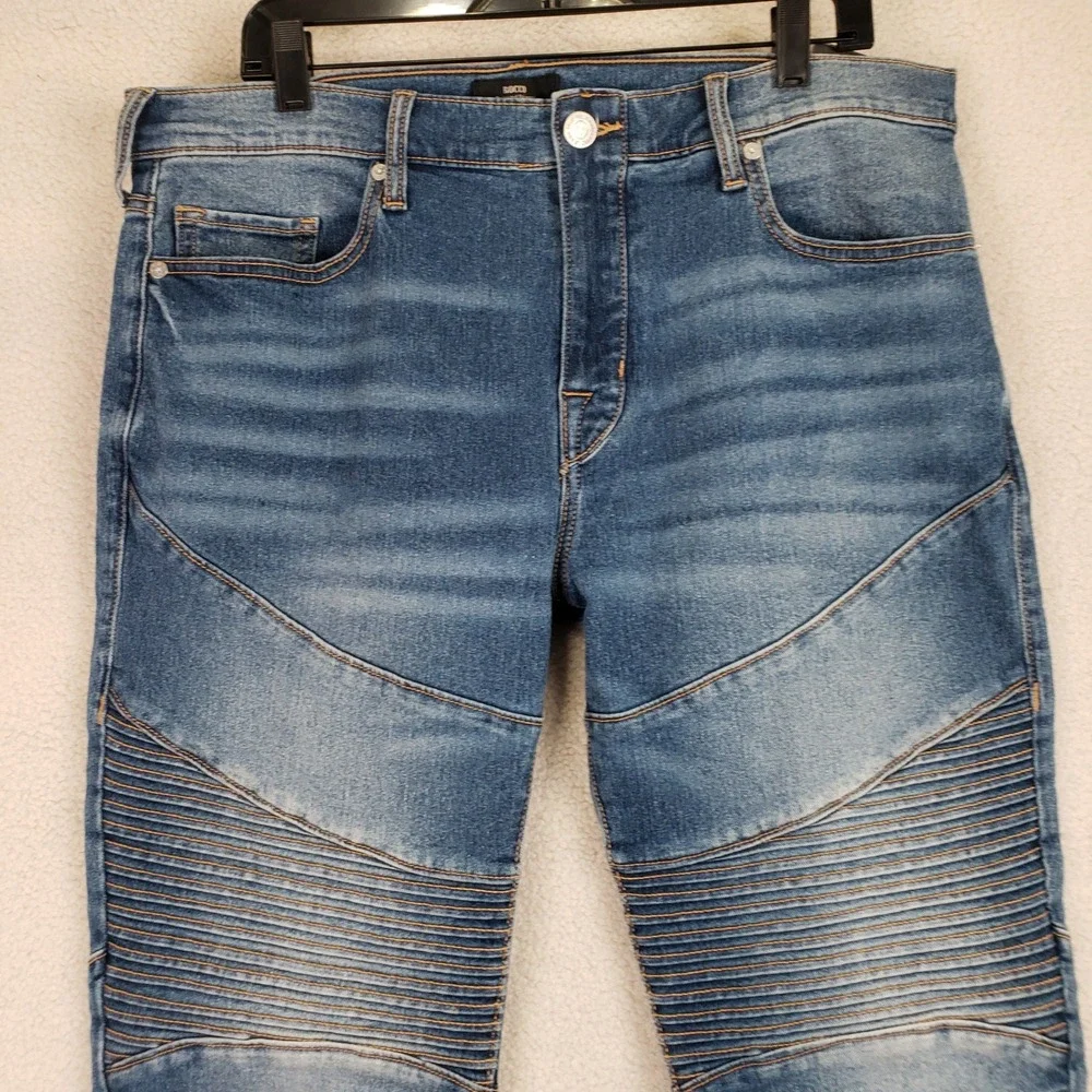True Religion Rocco Moto Jeans Mens 36 Blue Relaxed Skinny Biker Streetwear
